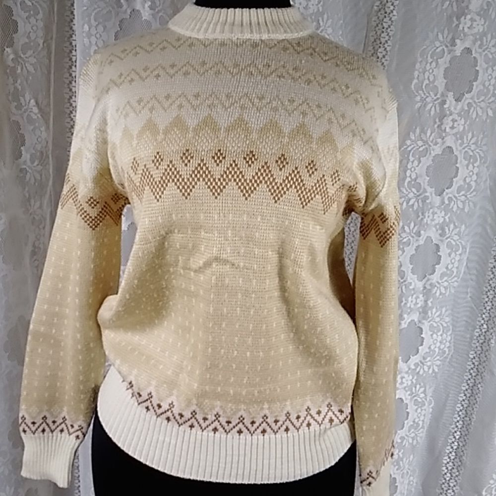 Vintage Lasain Unisex Knit Sweater Color Cream And Tan Size M